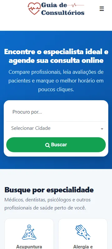 Guia de consultórios e clinicas: encontre médicos, dentistas e clínicas e agende sua consulta online — versão para celular